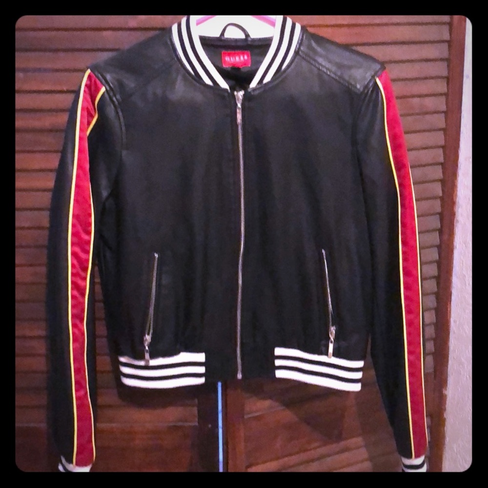 Black with red yellow stripes PU Jacket